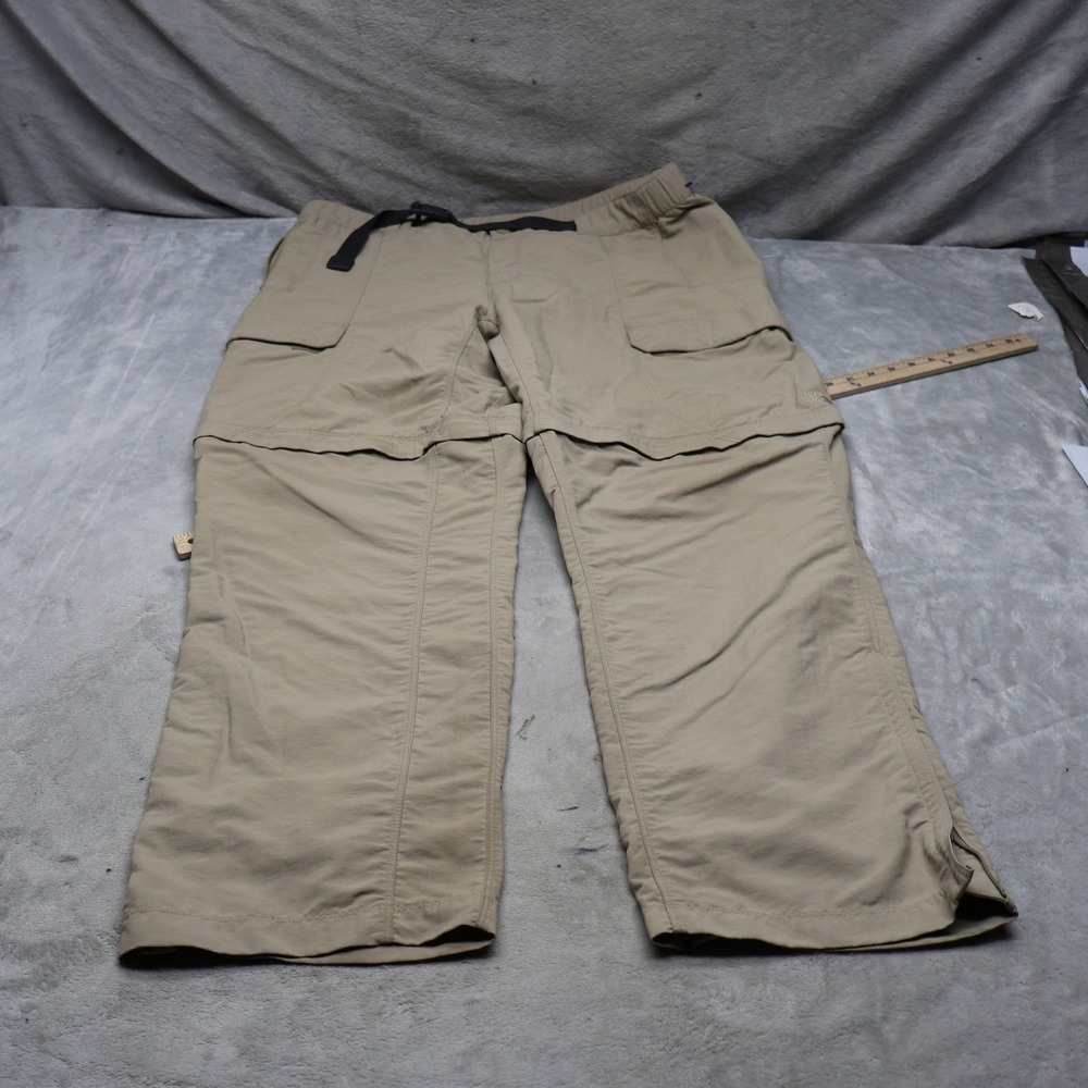 North Face Pants Mens XL Beige Convertible Cargo Belted Hiking Rain Wind 38x32